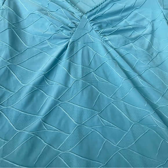 y2k Top Stretch Blouse Balletcore Fairycore Turquoise Teal Ruched Sexy - Picture 13 of 14